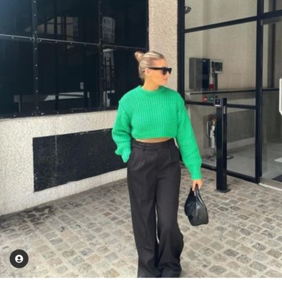 Zara Cropped Green Chunky Sweater - Picture 3 of 8